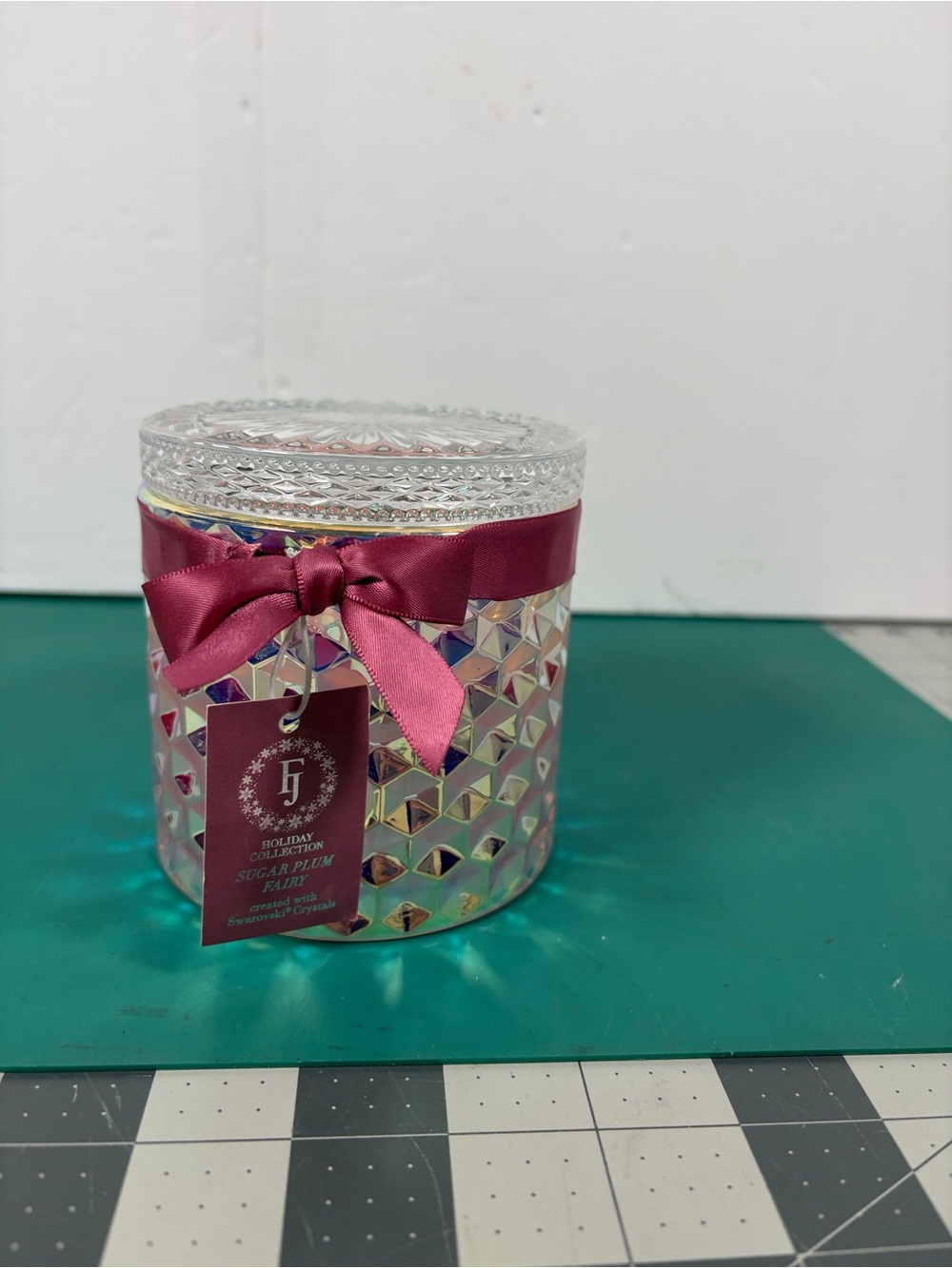 Holiday Collection Sugar Plum Fairy Candle Swarovski Crystal Glass Jar With Lid